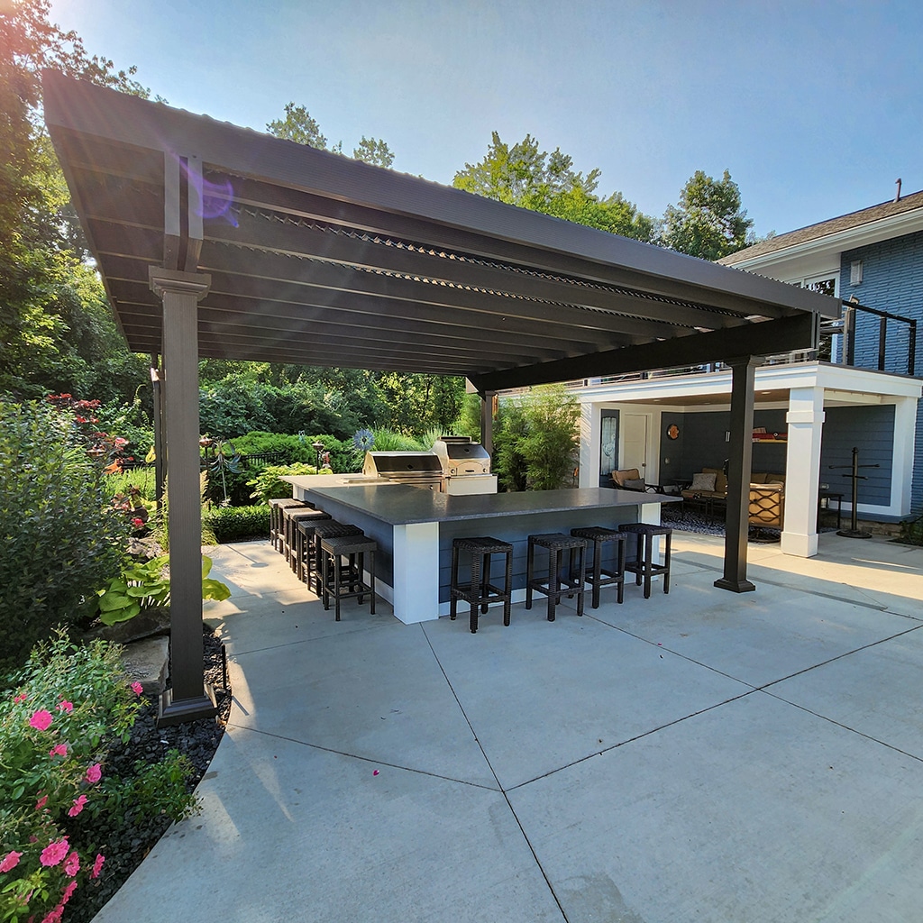 Pergola, Free Standing, Florentine Columns, Bronze, Outside View, Daytime