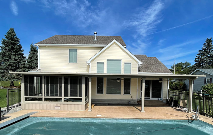 Sunroom, Studio Roof, Vista View  Walls, Lower Transoms, Pavilion, Studio Roof, Attached, Florentine Columns, Sandstone